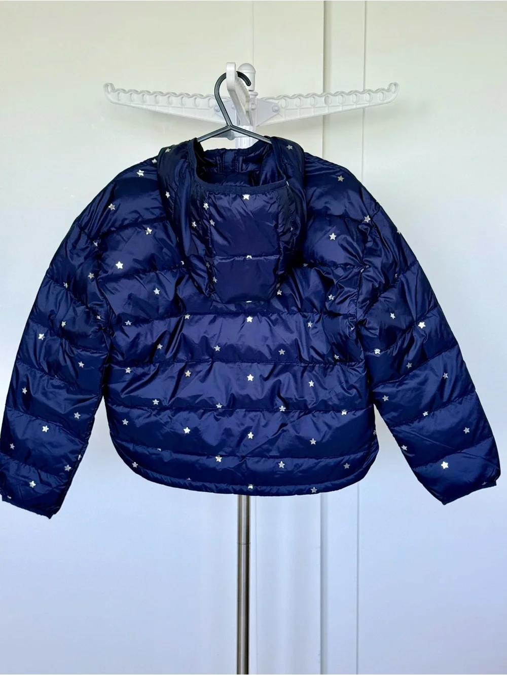 GAP Navy Puffer Jacket with Silver Stars Print and Hood